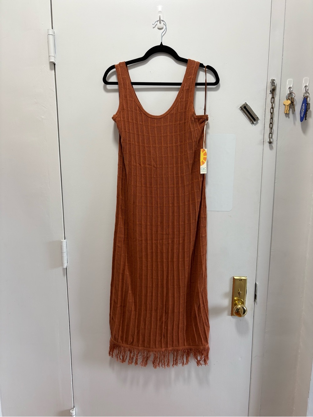 C&C California Rust Fringe Midi Tank Dress